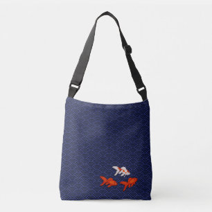 Fantail Goldfish on Seigaiha Wave Pattern Japanese Crossbody Bag