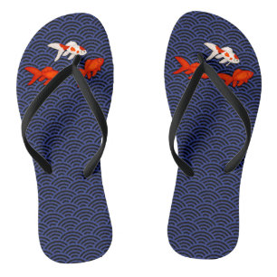 Fantail Goldfish on Seigaiha Wave Pattern Japanese Flip Flops