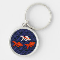 Fantail Goldfish on Seigaiha Wave Pattern Japanese