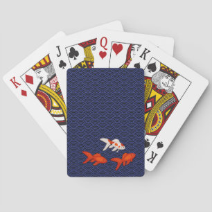 Fantail Goldfish on Seigaiha Wave Pattern Japanese Playing Cards