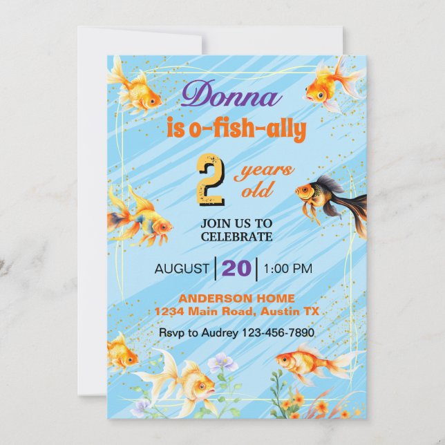 Fantail Goldfish Swimming Any Age Birthday Party Invitation (Front)