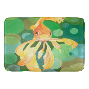 Fantail Goldfish With Green Bubbles Vector Bath Mat