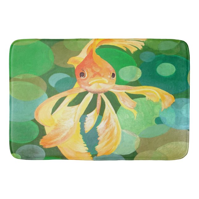 Fantail Goldfish With Green Bubbles Vector Bath Mat (Front)