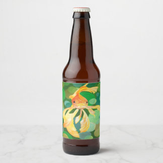 Fantail Goldfish With Green Bubbles Vector Beer Bottle Label