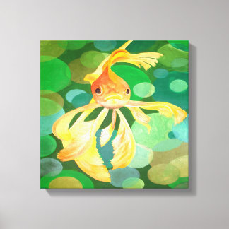 Fantail Goldfish With Green Bubbles Vector Canvas Print