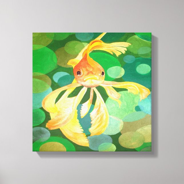 Fantail Goldfish With Green Bubbles Vector Canvas Print (Front)