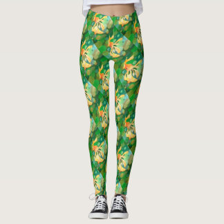 Fantail Goldfish With Green Bubbles Vector Leggings