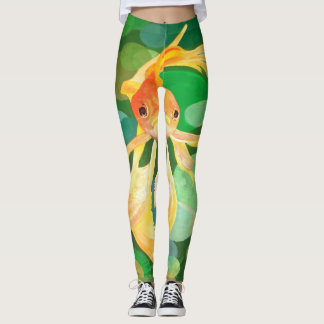 Fantail Goldfish With Green Bubbles Vector Leggings