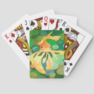 Fantail Goldfish With Green Bubbles Vector Playing Cards