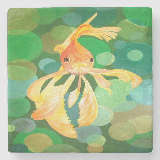 Fantail Goldfish With Green Bubbles Vector Stone Coaster