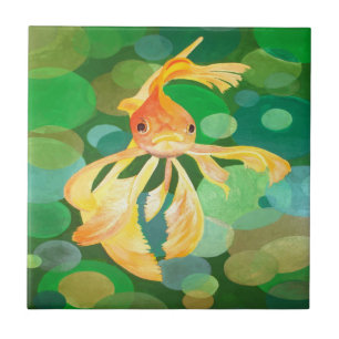 Fantail Goldfish With Green Bubbles Vector Tile
