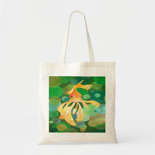 Fantail Goldfish With Green Bubbles Vector Tote Bag (Front)