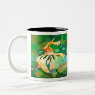 Fantail Goldfish With Green Bubbles Vector Two-Tone Coffee Mug