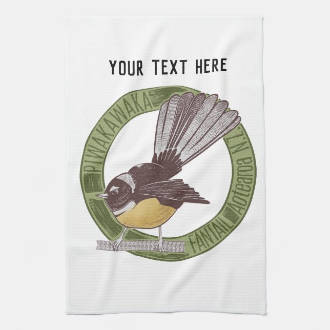 Fantail New Zealand Native Bird Aotearoa NZ Tea Towel (Vertical)