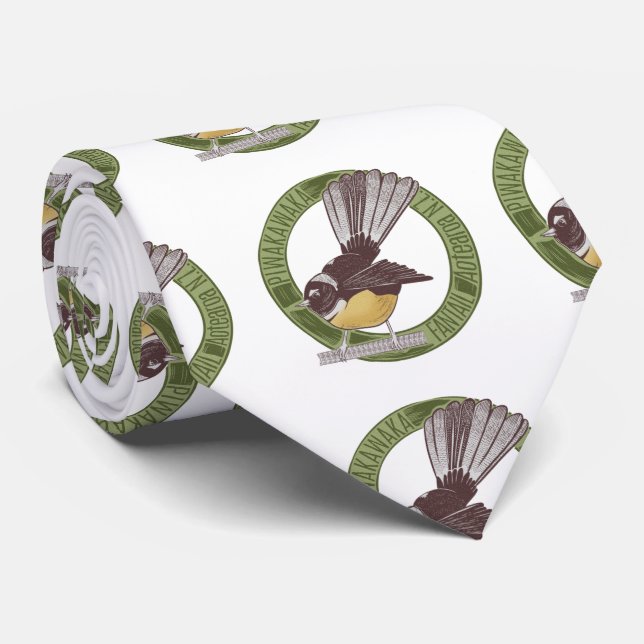 Fantail New Zealand Native Bird Aotearoa NZ Tie (Rolled)