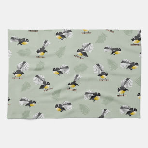 Fantail NZ Native birds Pattern Tea Towel