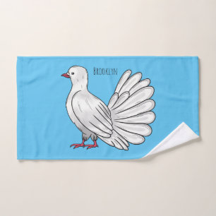Fantail pigeon bird cartoon illustration bath towel set