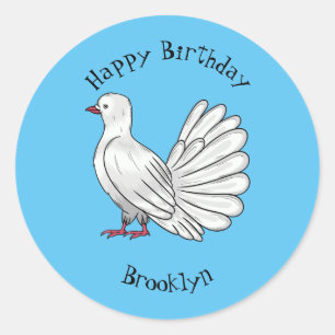 Fantail pigeon bird cartoon illustration classic round sticker