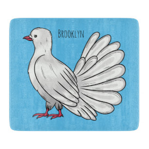 Fantail pigeon bird cartoon illustration cutting board