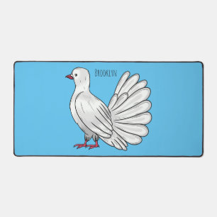 Fantail pigeon bird cartoon illustration desk mat