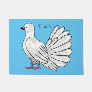 Fantail pigeon bird cartoon illustration doormat