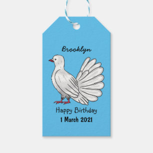 Fantail pigeon bird cartoon illustration gift tags
