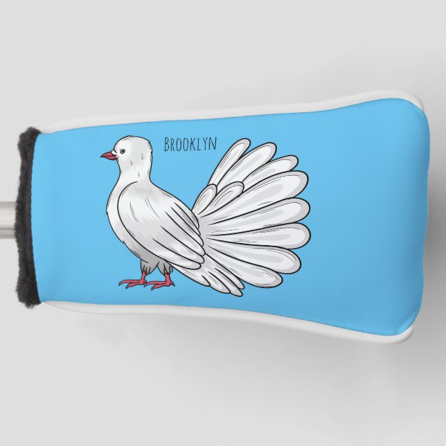Fantail pigeon bird cartoon illustration  golf head cover (Front)