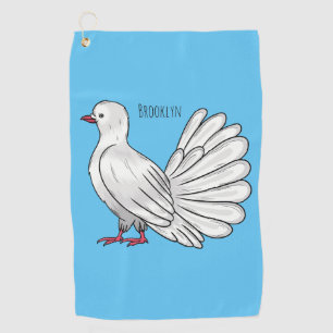 Fantail pigeon bird cartoon illustration golf towel