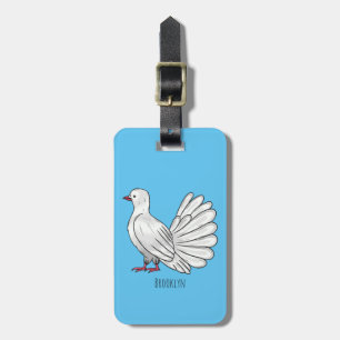 Fantail pigeon bird cartoon illustration  luggage tag