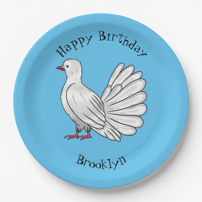 Fantail pigeon bird cartoon illustration  paper plate (Front)