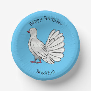 Fantail pigeon bird cartoon illustration paper plate