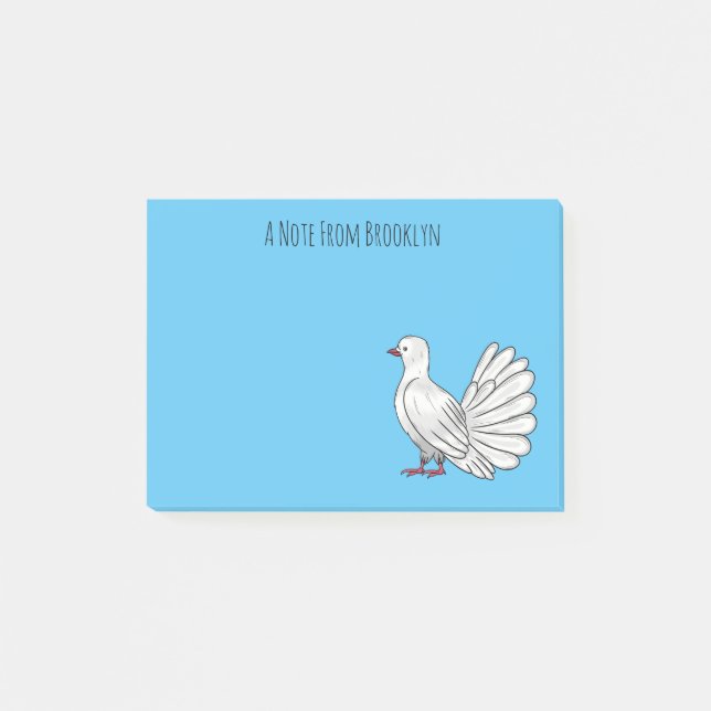 Fantail pigeon bird cartoon illustration  post-it notes (Front)