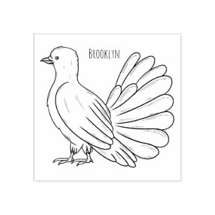 Fantail pigeon bird cartoon illustration rubber stamp
