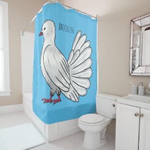 Fantail pigeon bird cartoon illustration shower curtain