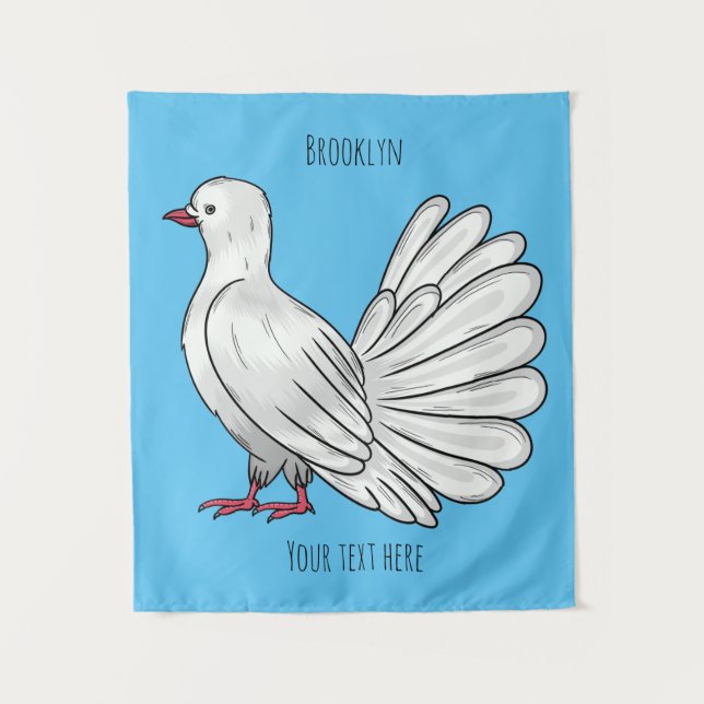 Fantail pigeon bird cartoon illustration tapestry (Front)
