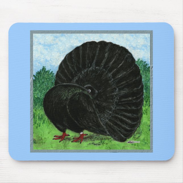 Fantail Pigeon Black Mouse Mat (Front)