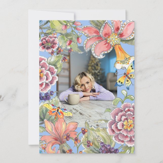 Fantastic 50 Tropical Floral Blue 50th Birthday Invitation (Front)