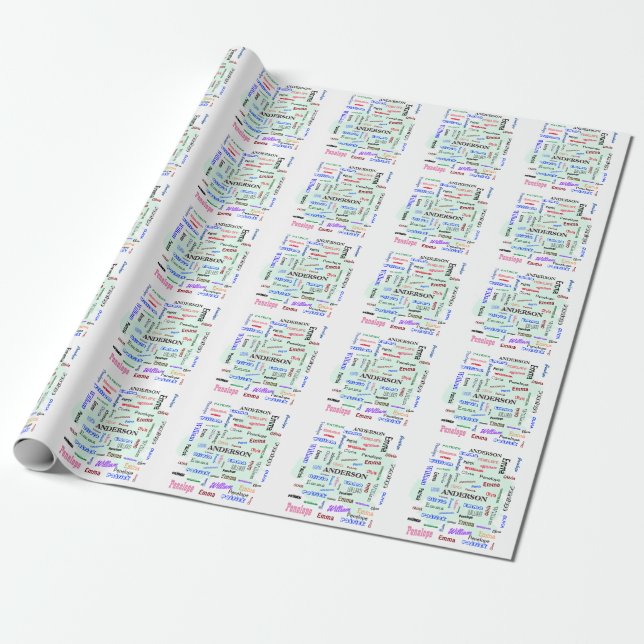Fantastic 6 Family Name Stunning Word Cloud Wrapping Paper (Unrolled)