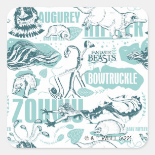 Fantastic Beasts Blue Pattern Square Sticker