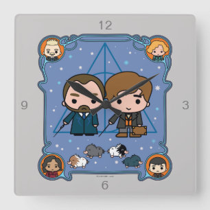 Fantastic Beasts   Dumbledore & Newt Cartoon Square Wall Clock