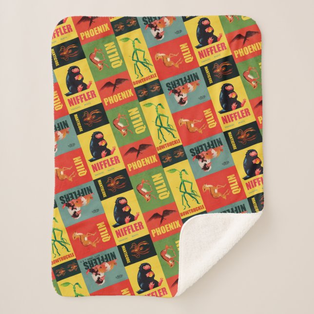 Fantastic Beasts Vintage Pattern Sherpa Blanket (Front)