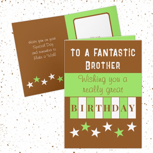 Fantastic brother brown green birthday card (Creator Uploaded)