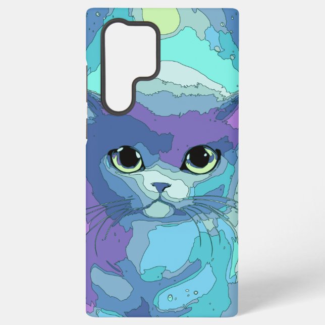 Fantastic cat on futuristic background samsung galaxy s22 ultra case (Back)