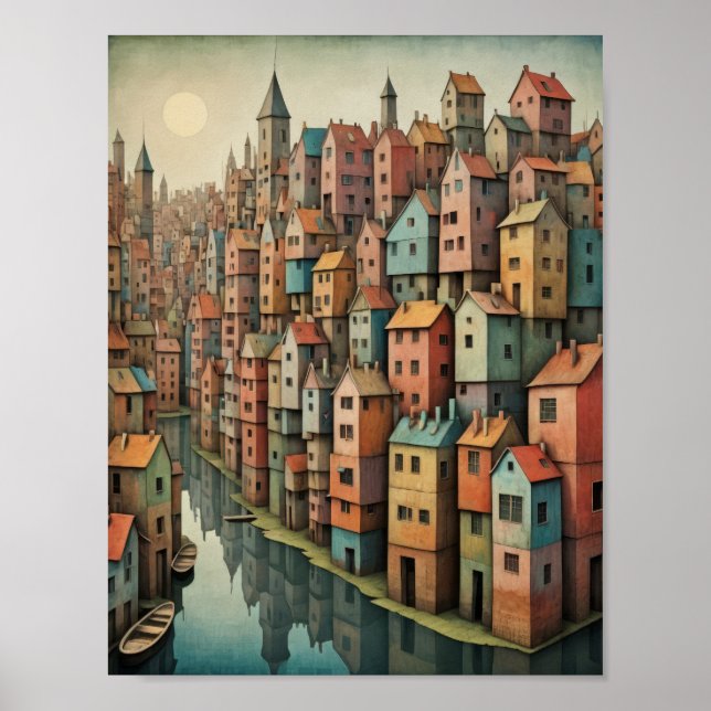 Fantastic city over water in surreal style poster (Front)