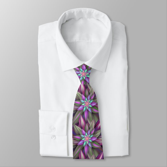 Fantastic Colourful Exotic Flowers Tie (Tied)