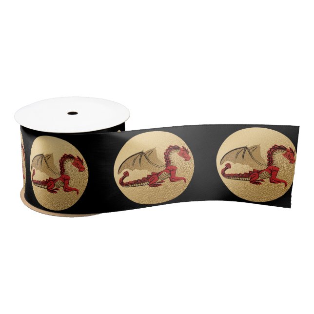 Fantastic Dragon Red, Green and Gold v4 Satin Ribbon (Spool)