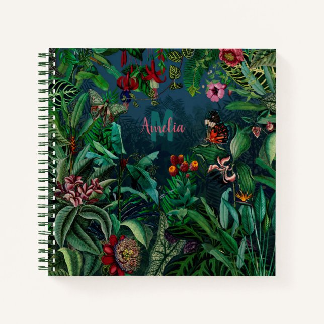 Fantastic Fabulous Midnight Rainforest Monogram Notebook (Front)