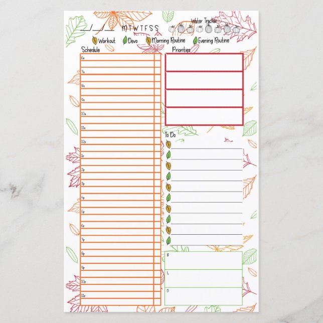 Fantastic Fall Schedule Day Viewer Planner Insert (Front)