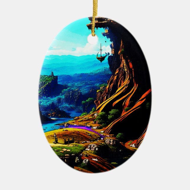 Fantastic Fantasy Landscape 914 Ceramic Tree Decoration (Front)