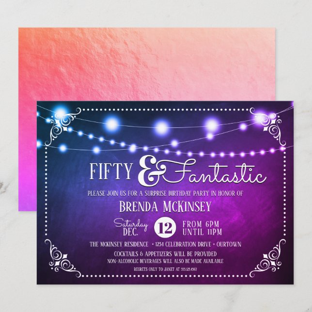Fantastic Fifty Surprise Birthday Party Invitation (Front/Back)